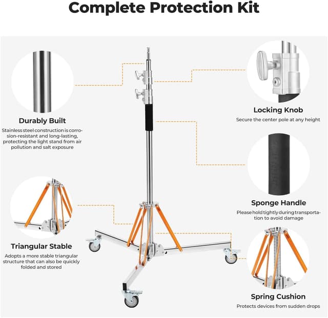 Detalle 2 de K&F CONCEPT Heavy Duty Light Stand with Casters (10.5ft/320cm Adjustable Tripod)