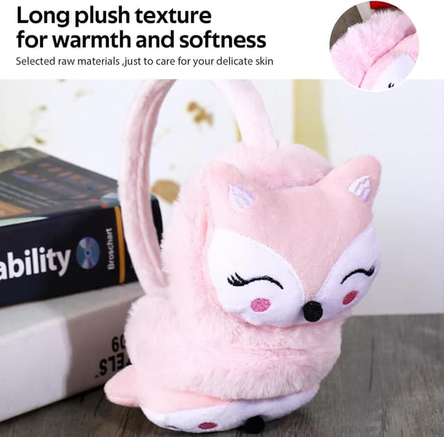 Detalle de Uoimky Kinder-Ohrenwärmer mit Fuchs-Motiv – winddicht, weich & verstellbar