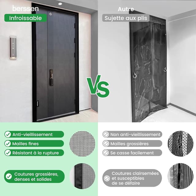 Detalle de Hautement Ignifuge moustiquaire porte à fermeture automatique par aimants – 95 x 200 cm, maille fine noire