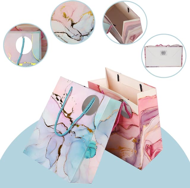 Detalle de ZJHiome Medium Marble Gift Bags, 4 Pack with Tissue Paper (9")