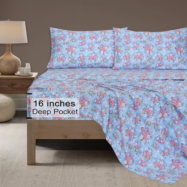 Detalle de ZOYER King Size 100% Cotton Double Brushed Flannel Sheets Set (4-Piece) with Deep 16-Inch Pockets