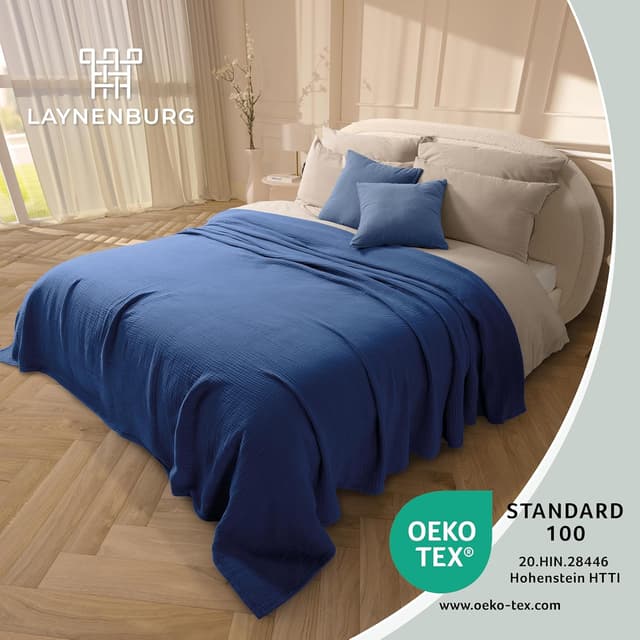 Thumbnail 1 de LAYNENBURG Premium Musselin Tagesdecke 150x200 cm