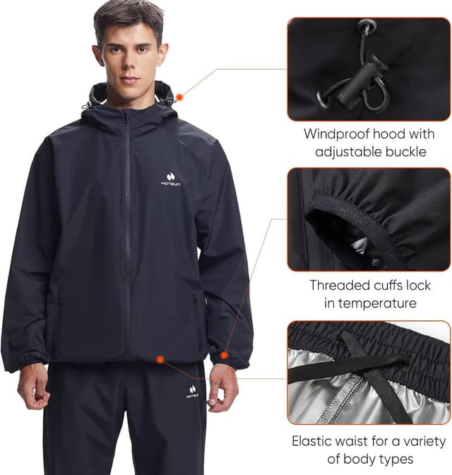 Detalle 2 de HOTSUIT Sauna Suit for Men (Silver-Heat) Windproof Waterproof Sweat Jacket & Pants