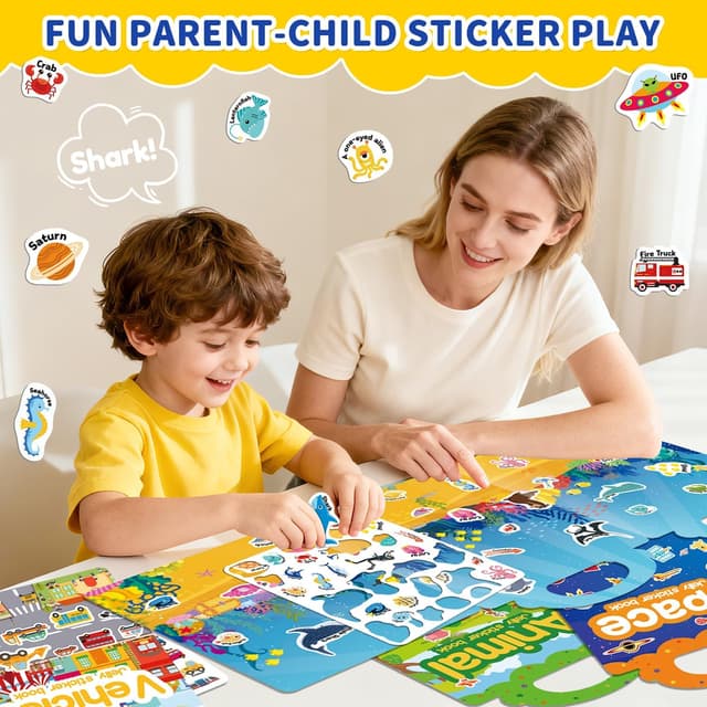 Detalle de 6-Set Reusable Jelly Sticker Book for Toddlers (Ages 3–6) — Travel Sticker Activity Toys, 6 Themes