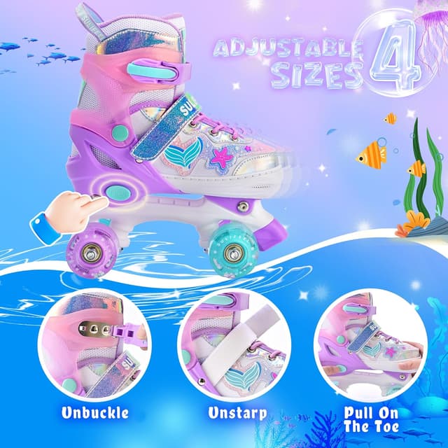 Detalle de SULIFEEL Adjustable Kids Roller Skates with Light-Up Wheels (Adjustable Sizes for Ages 3–12)