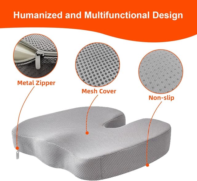 Detalle de inaepeak Memory Foam Seat Cushion for Office Chair (Gray) for Tailbone & Coccyx Comfort