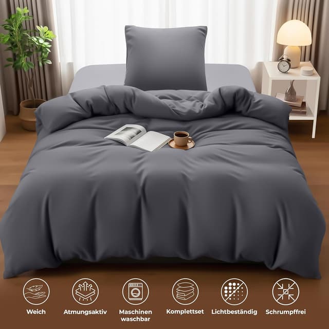 Thumbnail 4 de Utopia Bedding Mikrofaser Bettwäsche 135x200 Grau