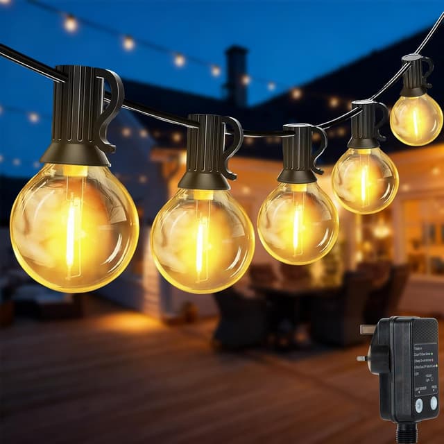 Detalle de QIHANS Mains Powered Outdoor Garden String Lights (30m/100ft) with Light Sensor Timer & 50+2 G40 Globe Bulbs