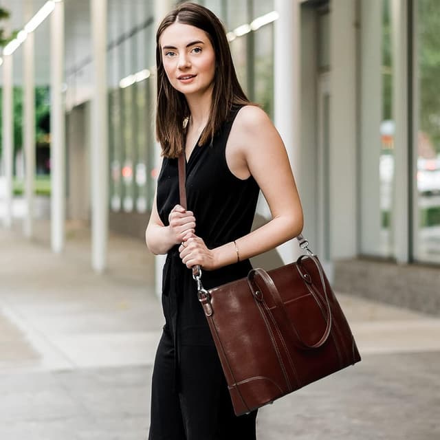 Detalle de S-ZONE Borsa Tote in pelle da donna con tracolla per laptop fino a 15,6