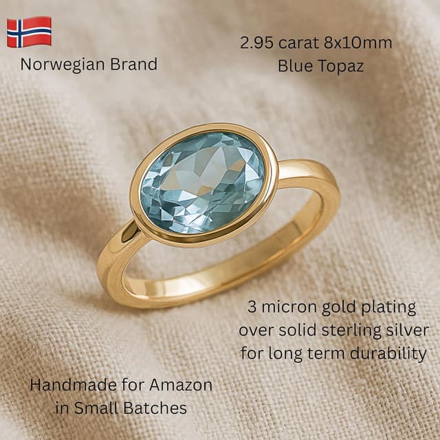 Detalle 2 de Sophia Rose Jewellery Oval Blautopas Ring (8x10 mm) aus Sterlingsilber vergoldet – Größe US 7