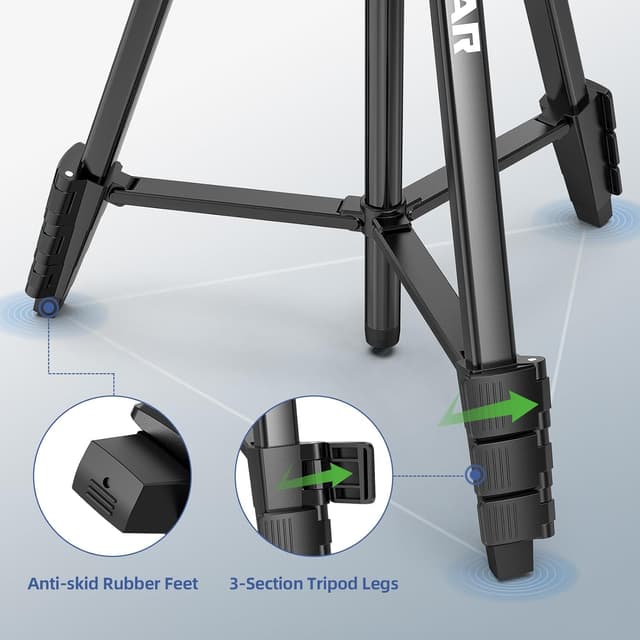 Detalle 2 de Treppiede in alluminio per livella laser Huepar CT152 (1,5 m) con testa a 3 vie e filettatura 1/4”-20