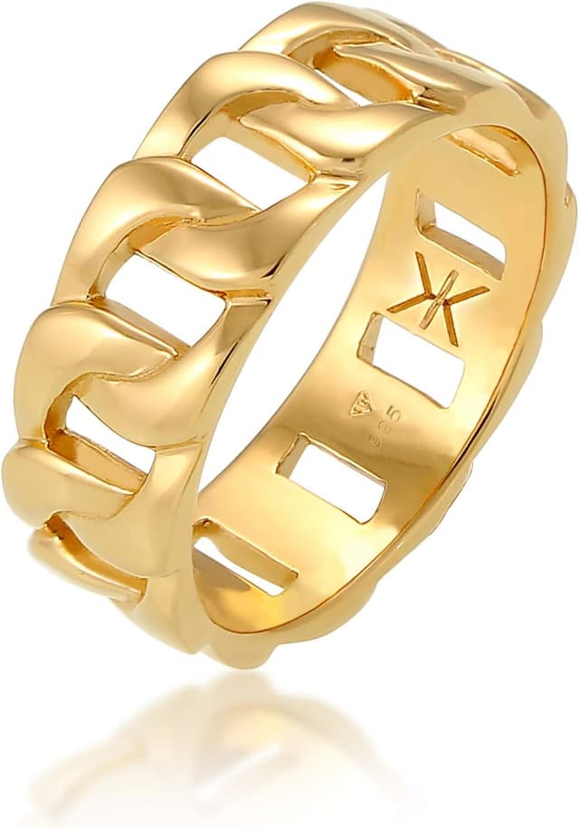 Detalle de Kuzzoi Massiver Herrenring 8 mm im Panzer-Design, vergoldet – 925 Sterling Silber Ring im Chunky Chain Look (Größe 60–66)