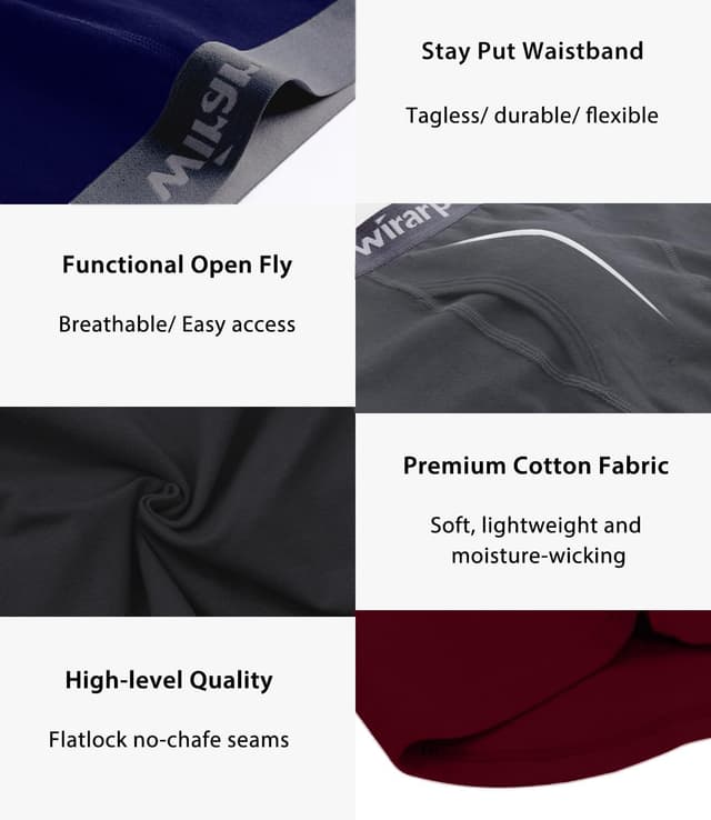 Detalle 2 de wirarpa Men’s Cotton Stretch Underwear Trunks (Open Fly) – Tagless 4-Pack