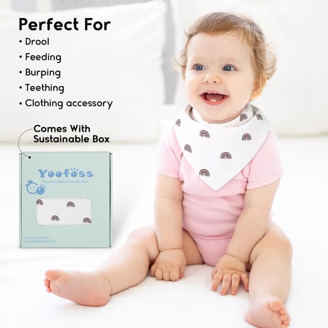 Detalle 1 de Yoofoss Muslin Baby Bibs (10 Pack) – 100% Cotton Dribble Bandana for Teething, Adjustable Snaps