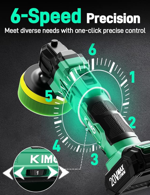 Detalle de KIMO 20V Cordless Buffer Polisher Kit (4-Inch, 25-Piece Polishing Kit) with 2*2000mAh Batteries