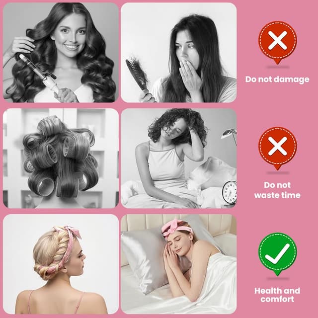 Detalle de BUTBU 5er-Set Heatless Curls: Lockenwickler über Nacht ohne Hitze (rosa)