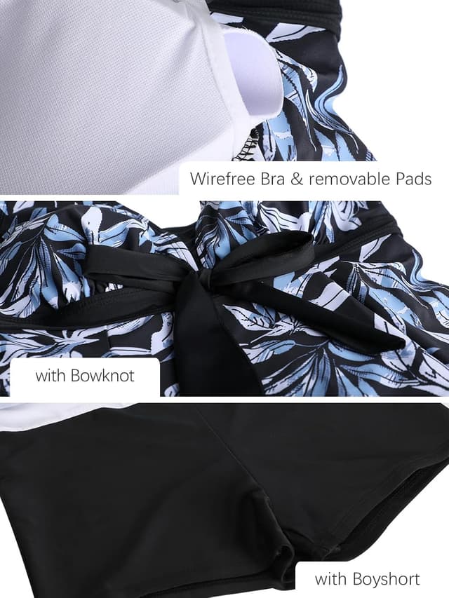 Detalle 2 de ECUPPER women’s plus size one-piece skirted swimsuit with tummy control and built-in shorts