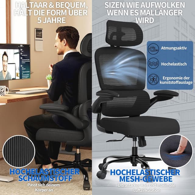 Thumbnail 6 de TRALT Bürostuhl Ergonomie Lordosenstütze 150 kg