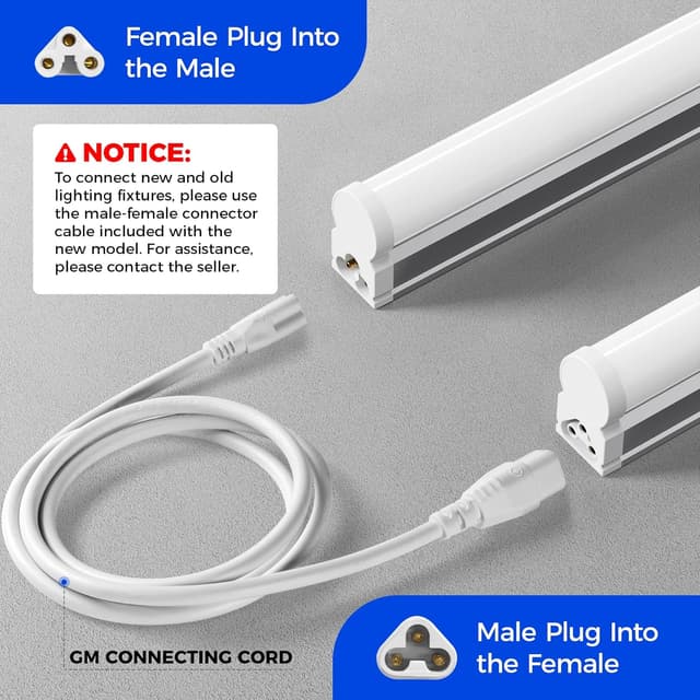 Detalle de Barrina 4ft LED Batten Light T5 Tubes (8-Pack) – 20W, 2200lm, 6500K, linkable garage lighting