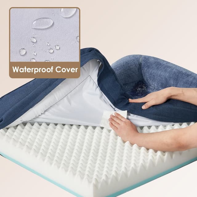 Detalle de EHEYCIGA Memory Foam Dog Bed (Large) with Sides & Waterproof Liner, Navy Blue, 91x68x17cm