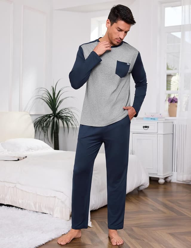 Detalle de Ensemble pyjama homme Terecey 2 pièces manches longues (haut + pantalon) bicolore