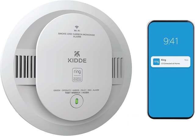 Detalle de Kidde Smart Smoke and Carbon Monoxide Detector (Ring App Enabled) — Wire-Free Interconnectivity, AA Battery Powered