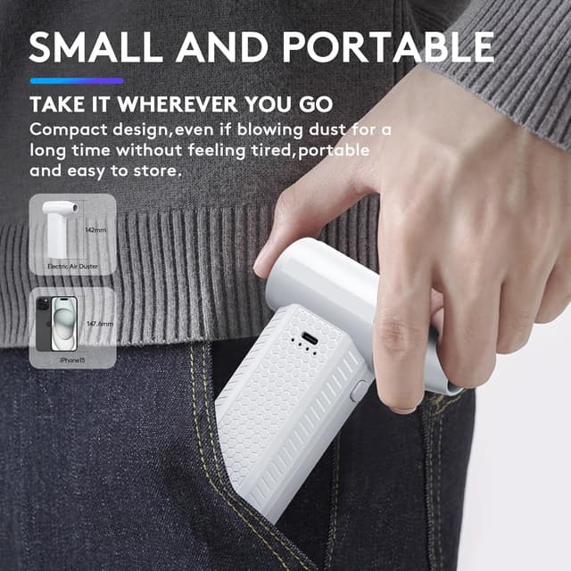 Detalle 2 de Compressed Air Duster Cleaner for PC with 4 Adjustable Speeds (up to 130000RPM) – Cordless Electric Air Blower