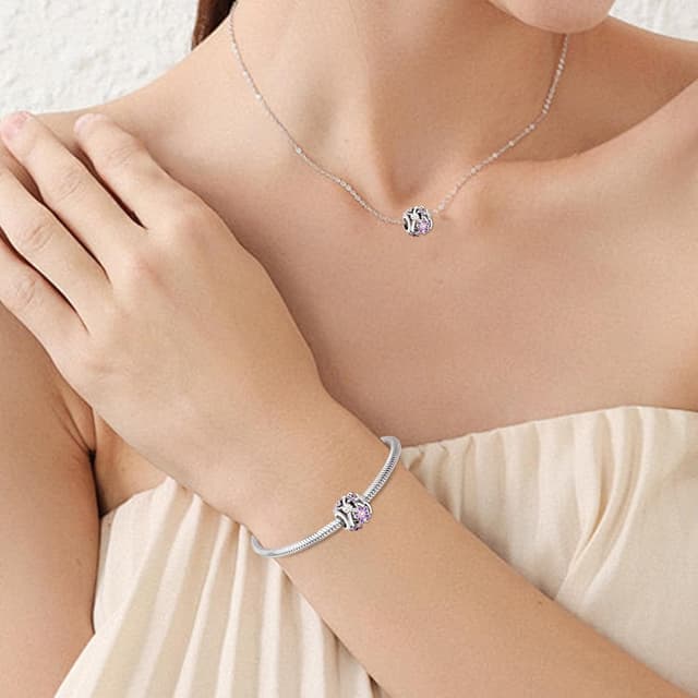 Detalle de Ruaidhra Sterling Silber Charms Anhänger – Kreuz, Herz, Blumen, Kleeblatt & Tier-Motive als Charm-Clip/Stopper