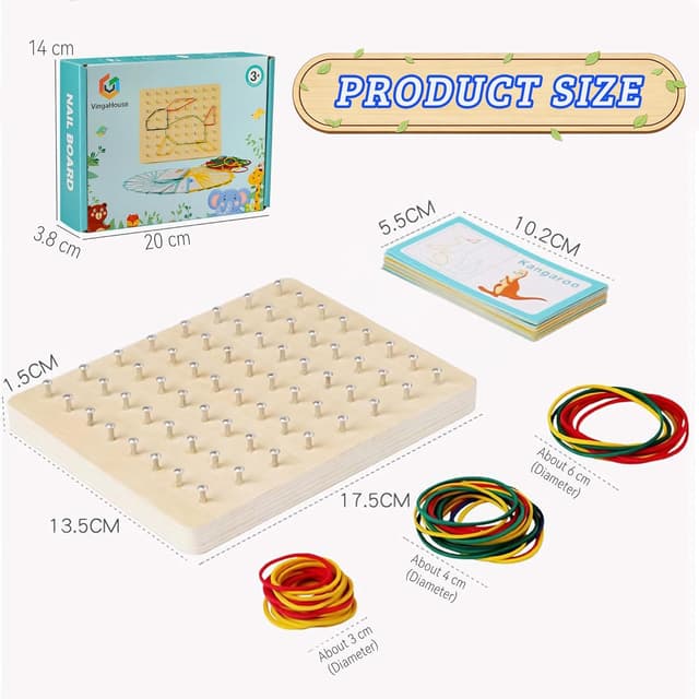 Thumbnail 6 de VingaHouse Montessori Geoboard aus Holz für Kinder ab 3 Jahren – klassisches Holz-Geobrett
