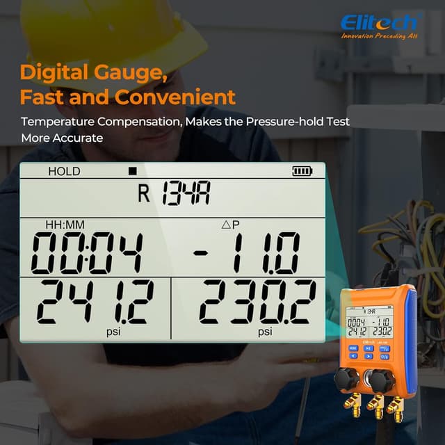Detalle 2 de Elitech LMG-10W Wireless Digital Manifold Gauge Set with Data Logging (HVAC Refrigerant Gauges)