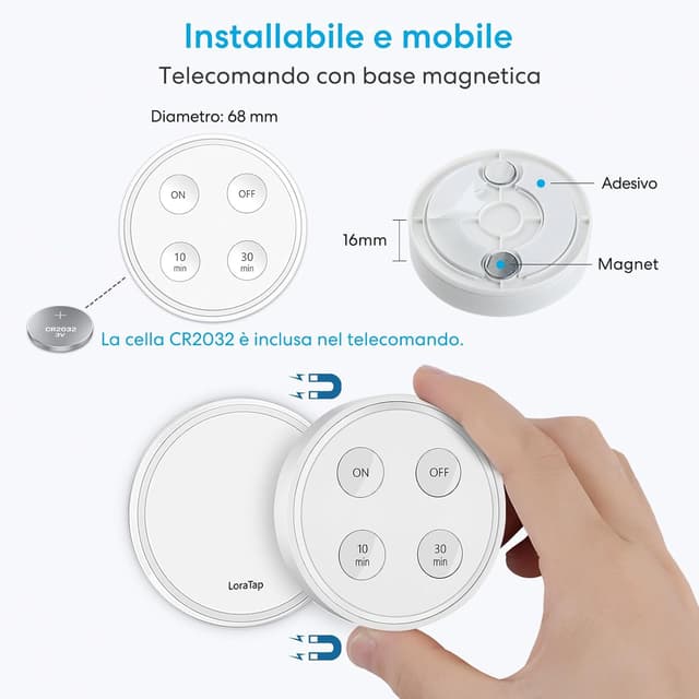 Thumbnail 6 de LoraTap interruttore luce senza fili con telecomando e timer 10/30 min, modulo relè 10A