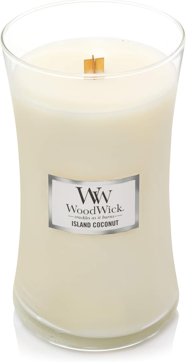Detalle 2 de WoodWick candela grande profumata Island Coconut con stoppino scoppiettante (fino a 130 ore)