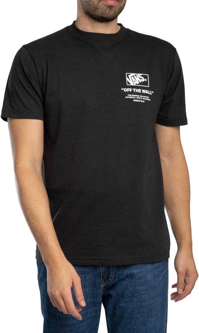Detalle de Vans maglietta uomo con grafica e schiena accatastata Black/White in 100% cotone