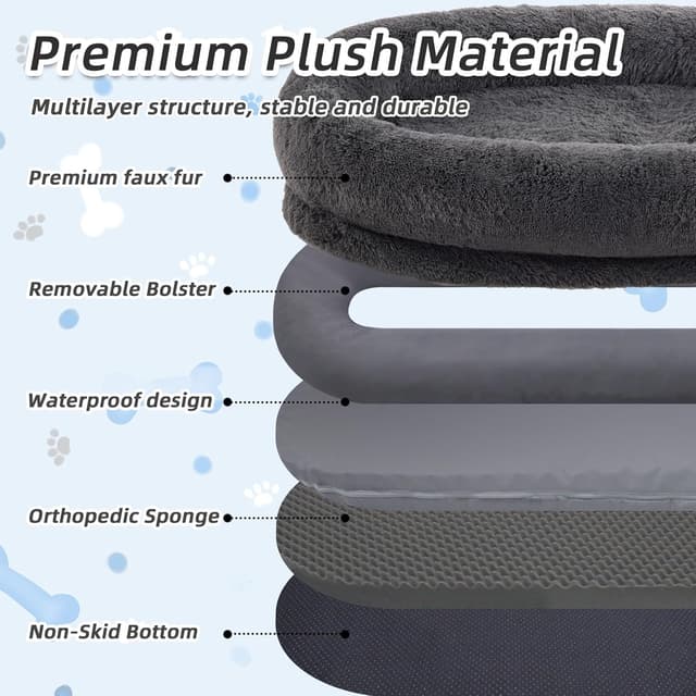 Detalle de WROS Human Dog Bed (71''x45''x12'') Washable Faux Fur Pet Bed for People, Dark Grey