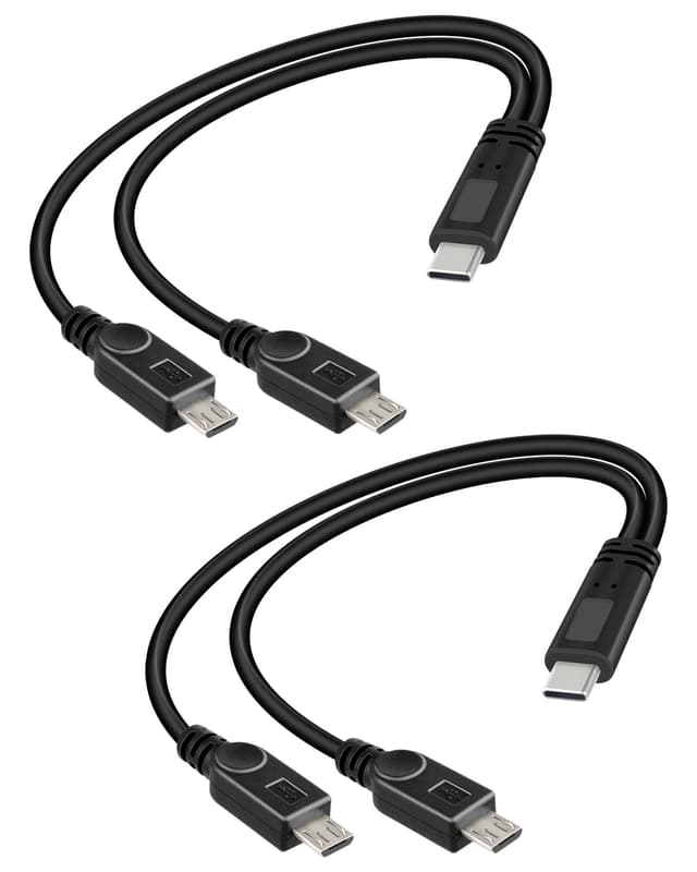 Detalle de YANBORONSN 2-in-1 Multi Micro-USB Splitter Ladekabel (USB-C Stecker auf 2× Micro-USB), 2er Pack – kein Datenverkehr