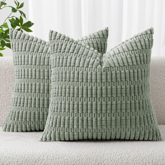 Detalle de MIULEE Pack of 2 Corduroy Cushion Covers 45 x 45 cm (Greyish Green)