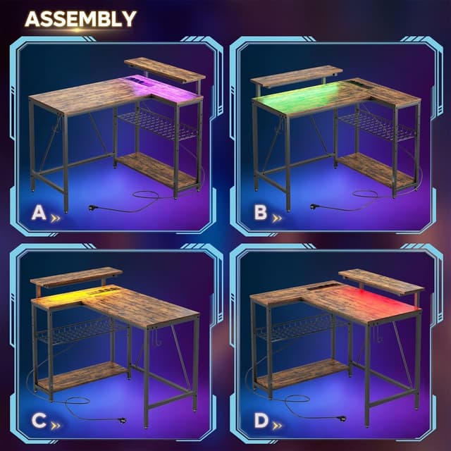 Thumbnail 6 de Bestier Scrivania a Forma di L con prese e luci LED