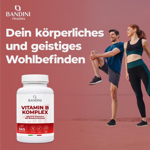 Detalle de Bandini® Vitamin B Komplex hochdosiert – 365 Tabletten (12 Monate), veganer B-Komplex mit 8 B-Vitaminen