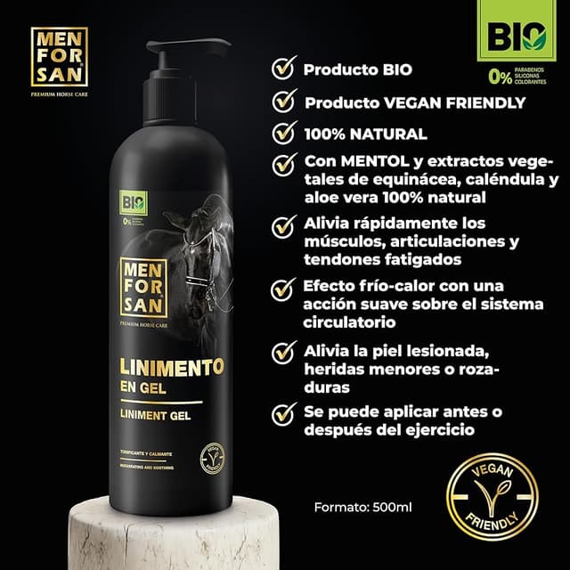 Detalle de MENFORSAN Linimento gel caballo 500 ml, alivio