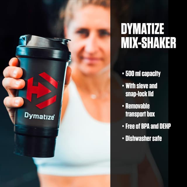 Detalle 2 de Dymatize Protein Shaker Bottle 500ml with storage compartment and strainer (leak-proof, dishwasher safe)