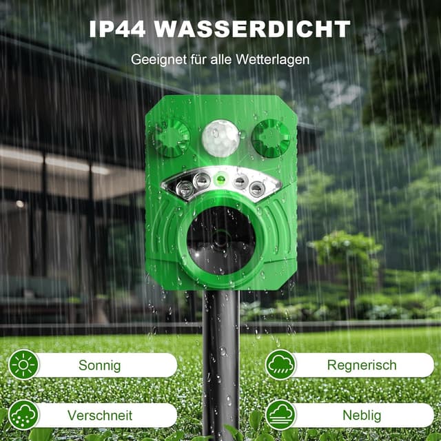 Detalle 1 de Katzenschreck Maulwurf Vertreiber mit Ultraschall & Blitzlicht (5 Modi, wasserdicht IP44) für Garten & Hof