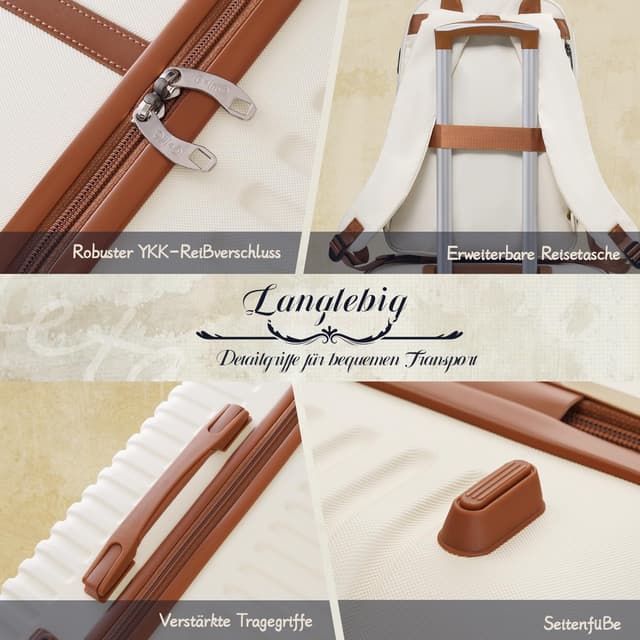 Detalle de COOLIFE Koffer Set 3-teilig (Handgepäck + Koffer + Reisetasche) ABS Hartschale, 360° Räder & TSA-Schlösser – Dunkelgrün/Braun