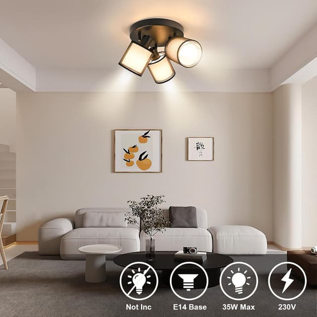 Detalle de Doughelec Deckenlampe/Deckenstrahler 3-flammig für Flur, schwarz – schwenkbar (E14, ohne Leuchtmittel)