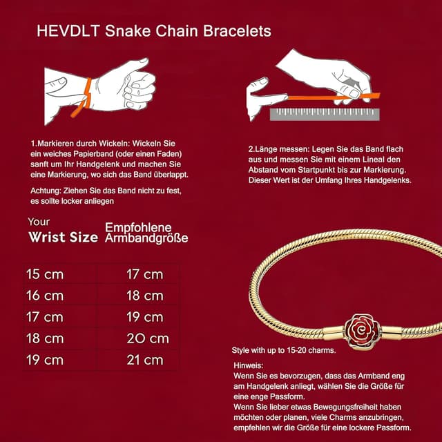 Detalle de Hevdlt Goldfarben Damenarmband aus 925er Sterlingsilber mit vergoldeter Metalllegierung – kompatibel mit Moments/Charms, Größen von 17 bis 21 cm