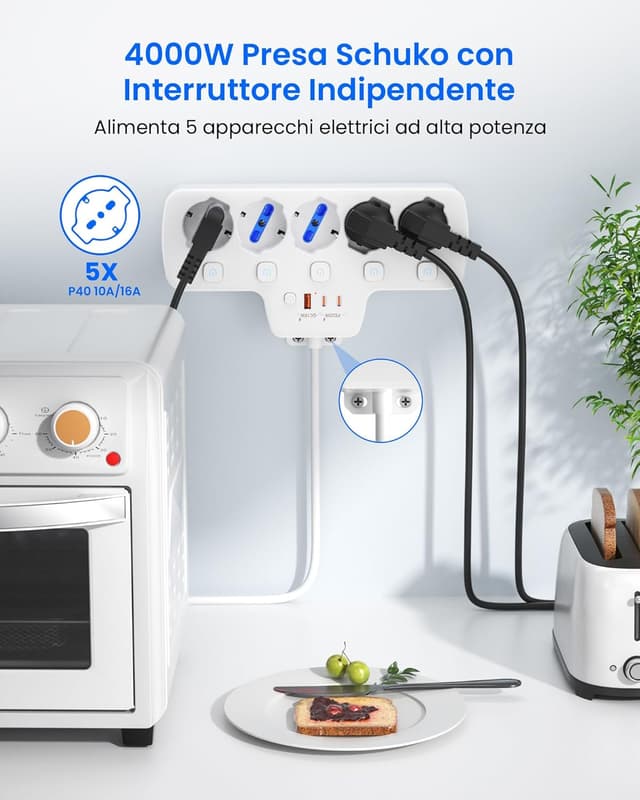 Thumbnail 6 de Ciabatta multipresa 5 posti con USB 1,5 m