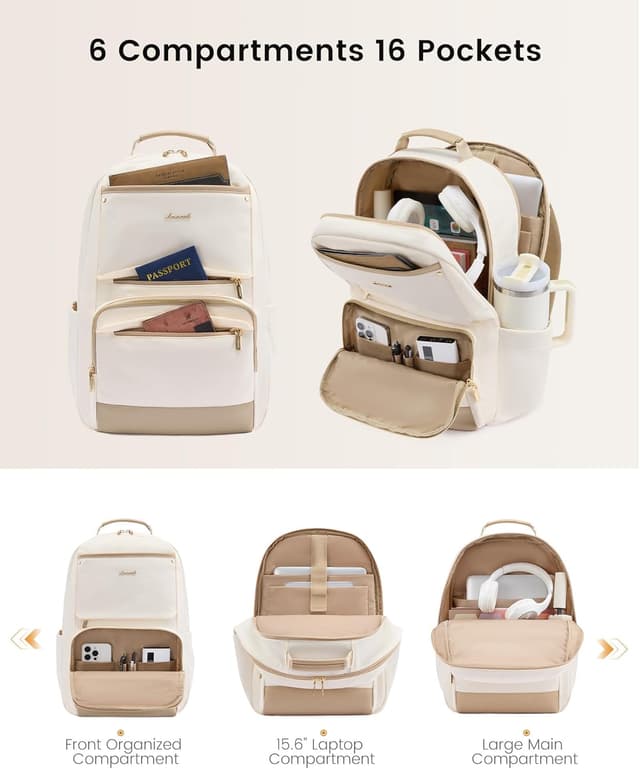 Detalle de LOVEVOOK Damen-Rucksack für 15,6-Zoll-Laptops: wasserdichter Schul- & Cityrucksack mit separatem Laptopfach