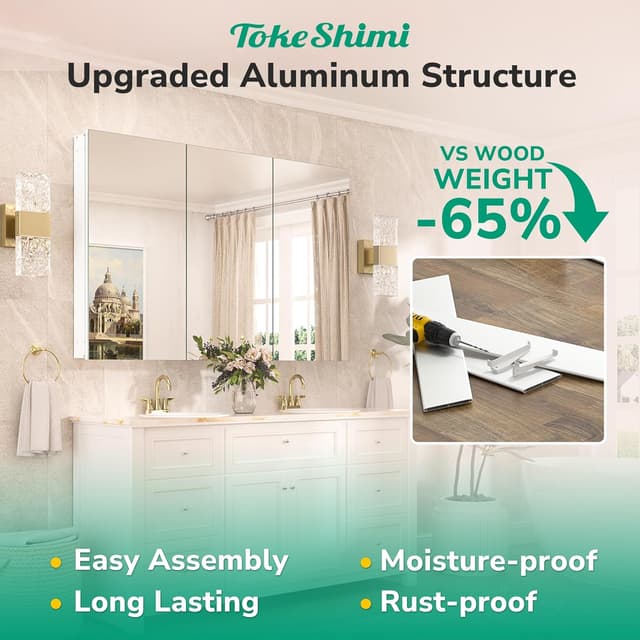 Thumbnail 4 de TokeShimi 30x26 Medicine Cabinet Mirror with Adjustable Shelves 🪞