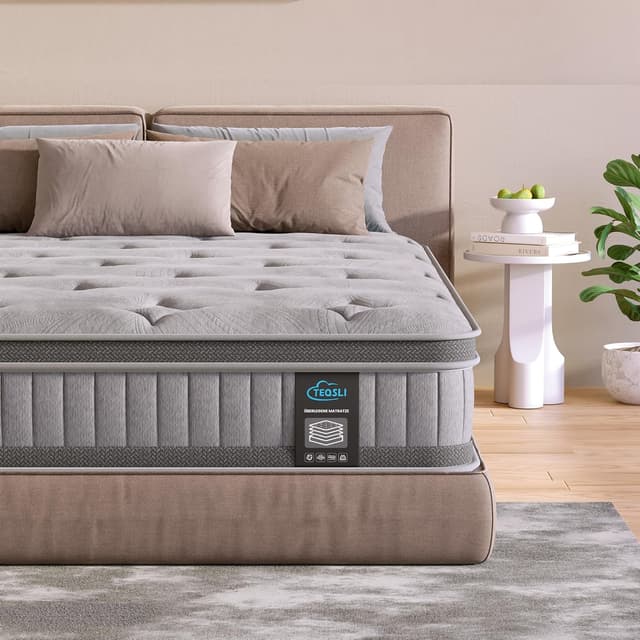 Detalle de TeQsli Gel Taschenfederkernmatratze 90x200 cm H3 mittelfest (25 cm) – 9-Zonen mit Gel-Memory-Schaum