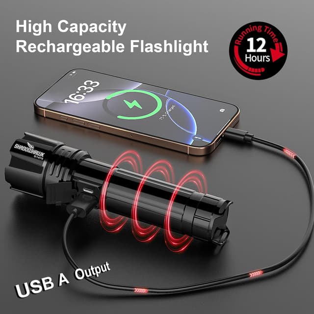 Detalle 2 de Shadowhawk S1476 Rechargeable Flashlight (10000 High Lumens, USB-C) with Adjustable Focus and 5 Modes