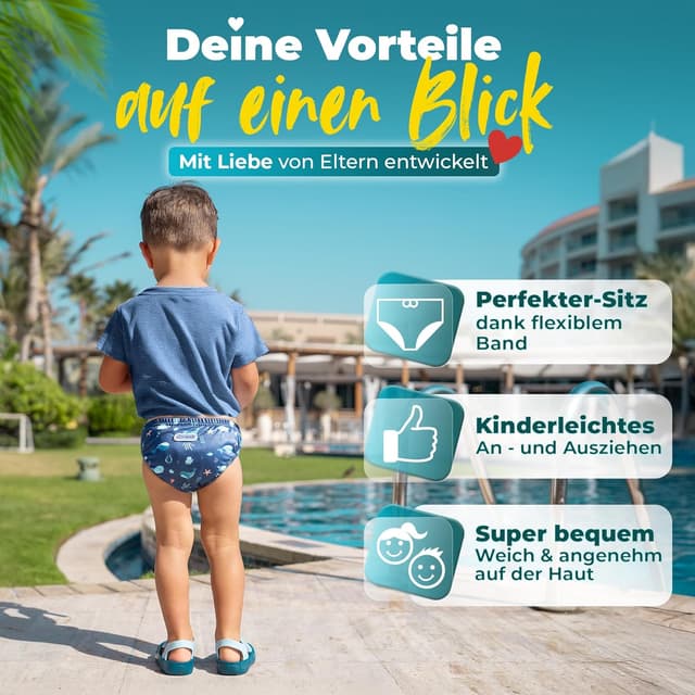 Detalle 2 de KIDVERSE Schwimmwindel Baby Badehose (wiederverwendbar) ab 6 bis 12 Monate – hautfreundlich & inklusive Tragetasche